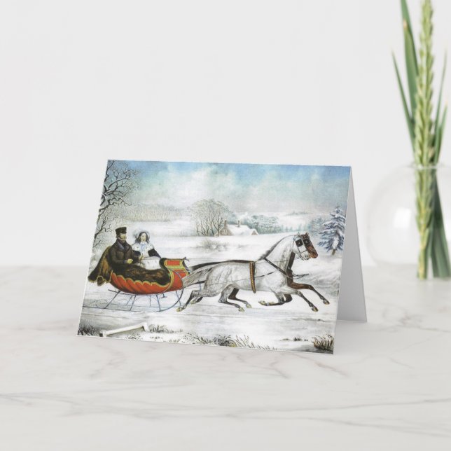 Victorian Couple in Sleigh Christmas Holiday Card (Front)