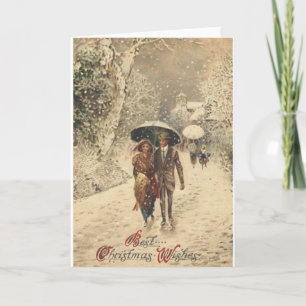 Victorian Couple in Snow Christmas Card