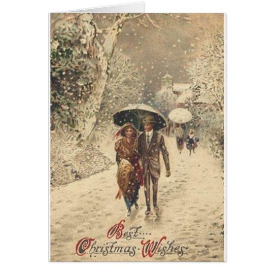 Victorian Couple in Snow Christmas Card