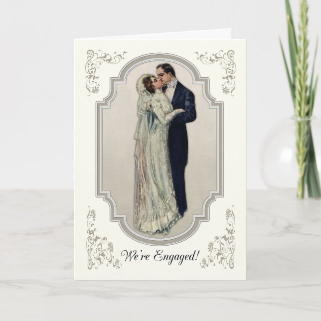 Victorian Couple in Wedding Dress Engagement Announcement (Front)