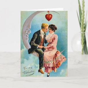 Victorian Couple on Moon Holiday Card