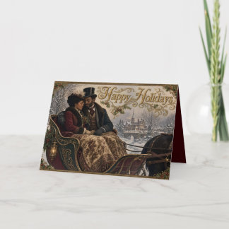 Victorian couple romantic sleigh ride holiday card