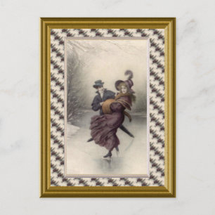 Victorian couple skating postcard