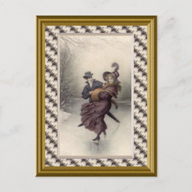 Victorian couple skating postcard (Front)