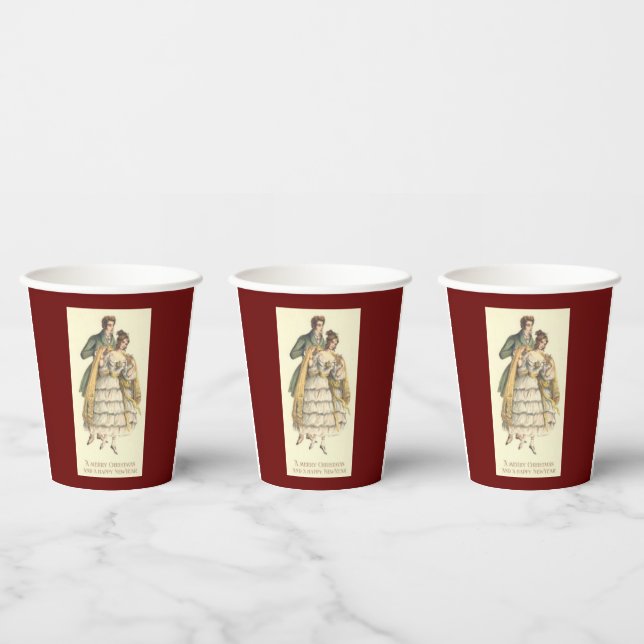 Victorian Couple Vintage Christmas  Paper Cups (Multi)