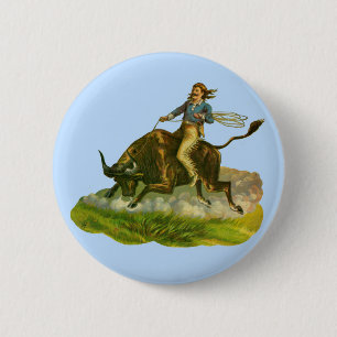 Victorian cowboy bull rider 6 cm round badge