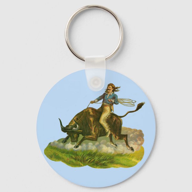 Victorian cowboy bull rider key ring (Front)