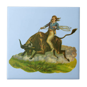Victorian cowboy bull rider tile