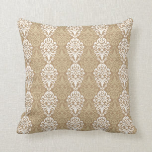 Victorian Cream Gold Vintage Damask Lace Pattern Cushion