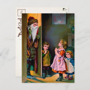 Victorian Creepy Santa Visiting Postcard