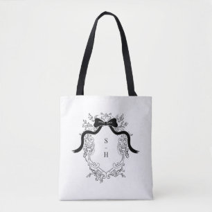 Victorian Crest Bow French Monogram Wedding Favour Tote Bag