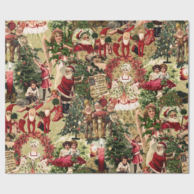 Victorian Crimson Christmas Wrapping Paper (Flat)