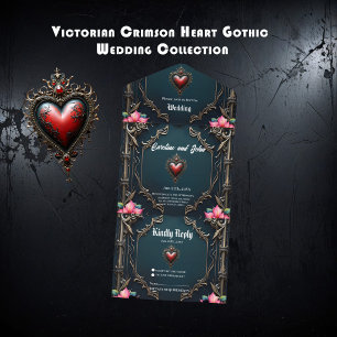Victorian Crimson Gothic Heart All In One Invitation