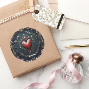 Victorian Crimson Gothic Heart Classic Round Sticker