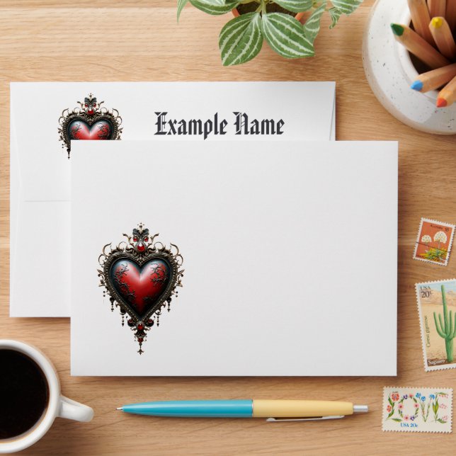 Victorian Crimson  Gothic Heart Envelope (Desk)