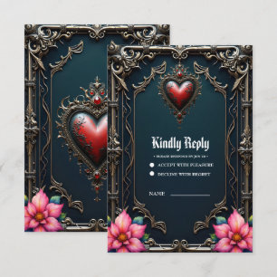 Victorian Crimson Gothic Heart RSVP Card