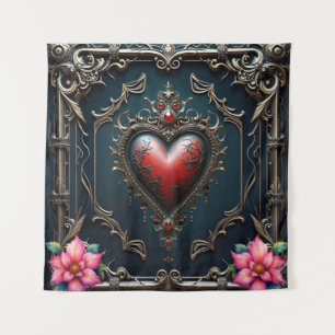 Victorian Crimson Gothic Heart Tapestry