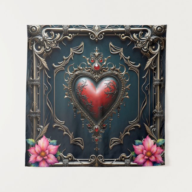 Victorian Crimson  Gothic Heart  Tapestry (Front)