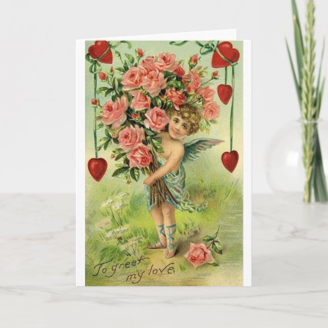 Victorian Cupid And Roses Valentine's Day Card (Front)