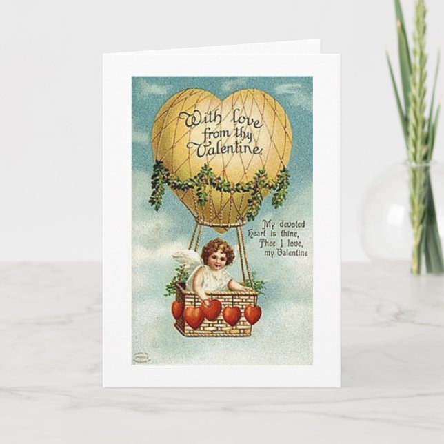 Victorian Cupid Balloon Valentine's Day Card (Front)