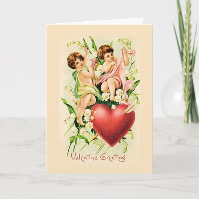 Victorian Cupid Pierced Heart Valentine's Day Card (Front)
