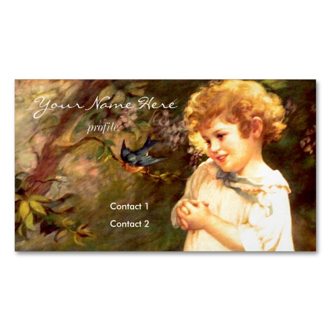 Victorian cutie with birds 	Magnetic business card (Front)
