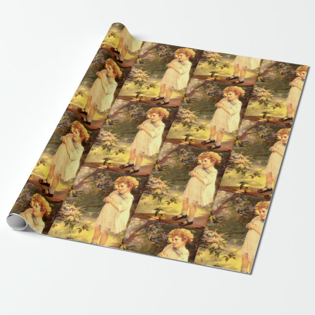 Victorian cutie with birds wrapping paper (Unrolled)