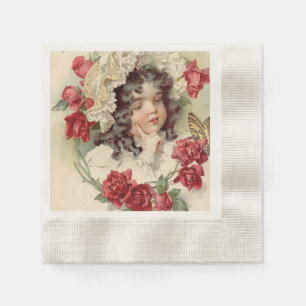 Victorian cutie with red roses napkin