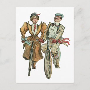 Victorian Cyclists - Vintage Illustration Postcard