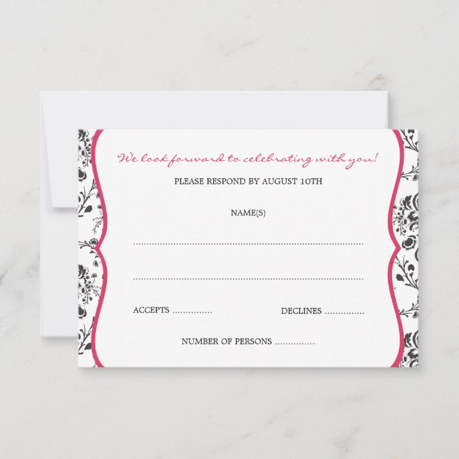 Victorian Damask (Black & Fuschia ) RSVP Cards (Front)