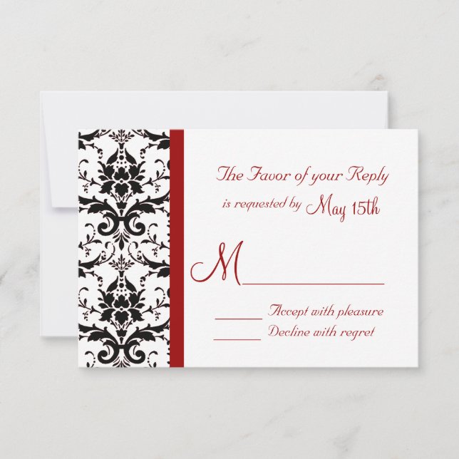Victorian Damask Black White Red Stripe RSVP (Front)