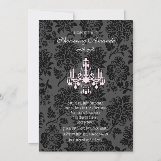 Victorian Damask Bridal Shower Invitation (pink) (Front)