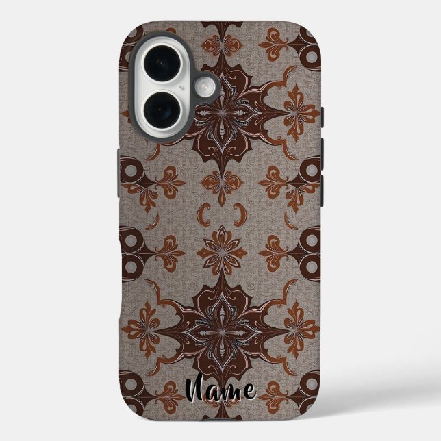 Victorian Damask Brown Copper Pattern Case-Mate iPhone Case (Back)