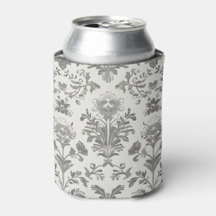 Victorian Damask Floral White Vintage Can Cooler