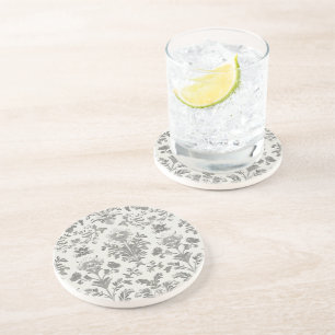 Victorian Damask Floral White Vintage Coaster