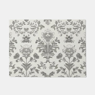 Victorian Damask Floral White Vintage Doormat