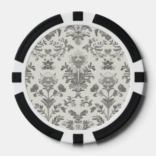Victorian Damask Floral White Vintage Poker Chips