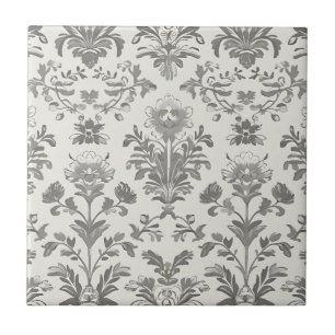 Victorian Damask Floral White Vintage Tile