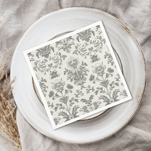 Victorian Damask Floral White Vintage Wedding Napkin