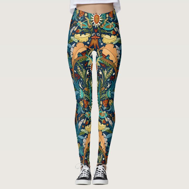 Victorian damask midnight leggings (Front)