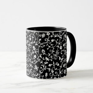 Victorian Damask Pattern, Black and White, Mug