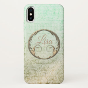 Victorian damask script gold green elegant iPhone x case