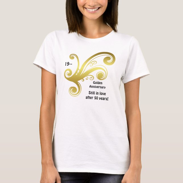 Victorian damask swirls golden wedding anniversary T-Shirt (Front)