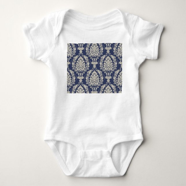 Victorian Damask Wallpaper Vintage Pattern Baby Bodysuit (Front)