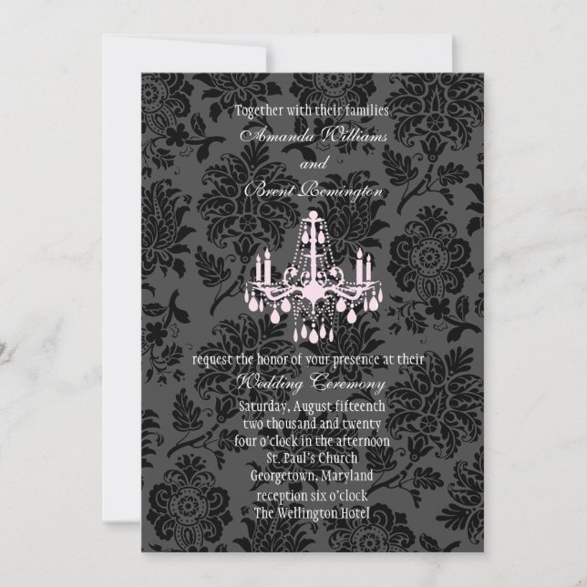 Victorian Damask Wedding Invitation (pink) (Front)