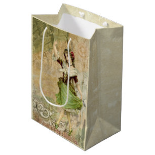 Victorian Dancing Girl Green Red Rose Gift Bag