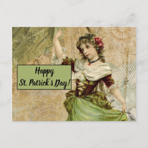 Victorian Dancing Girl in Green St. Patrick's Day Postcard