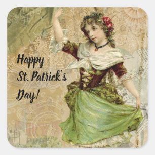 Victorian Dancing Girl in Green St. Patrick's Day Square Sticker