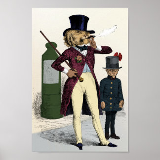 Victorian dandy lion smoking cigar poster