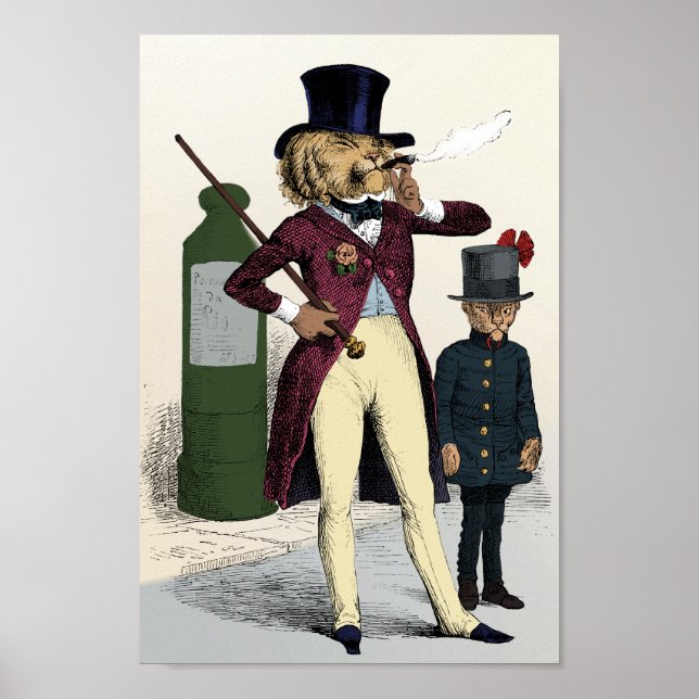 Victorian dandy lion smoking cigar poster (Front)